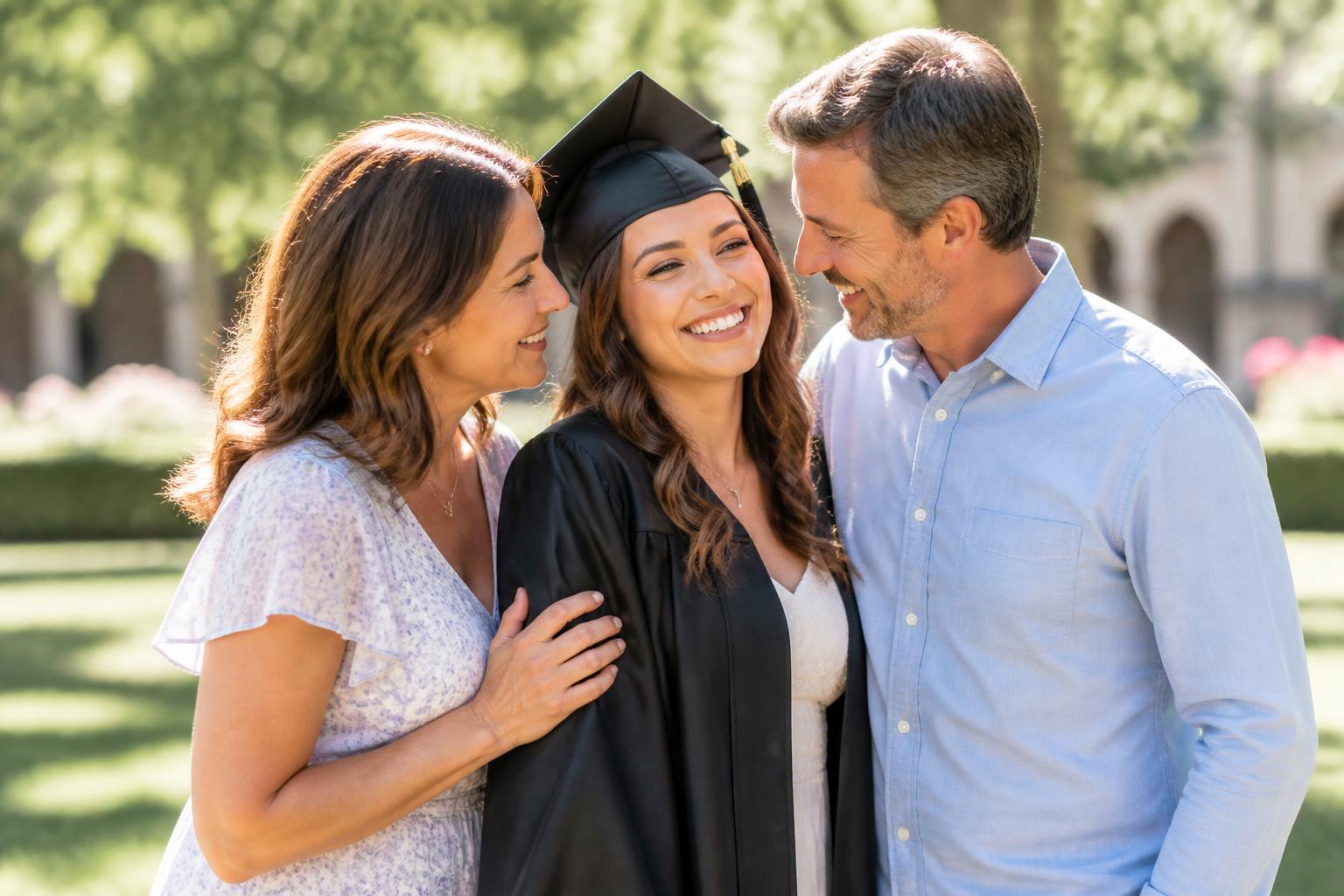 Happy graduate with proud parents